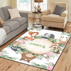 greenery wild animals personalized non-slip area rug fiber custom carpet name text floor mat 5.2'x7.5' for bedroom living room home decoration