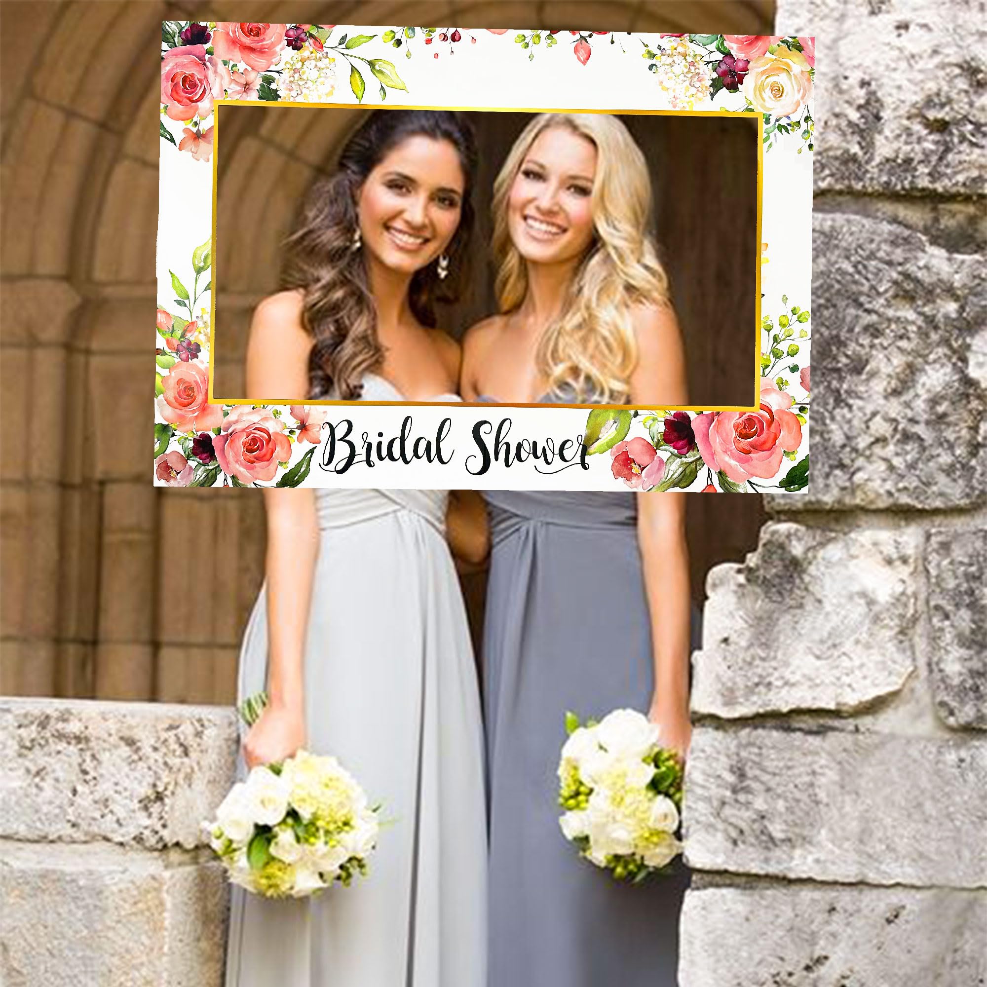 JeVenis Floral Bridal Shower Photo Booth Props Bride to Be Photo Booth Frame Floral Bridal Shower Party Supplies Hen Party Bachelorette Party Supplies