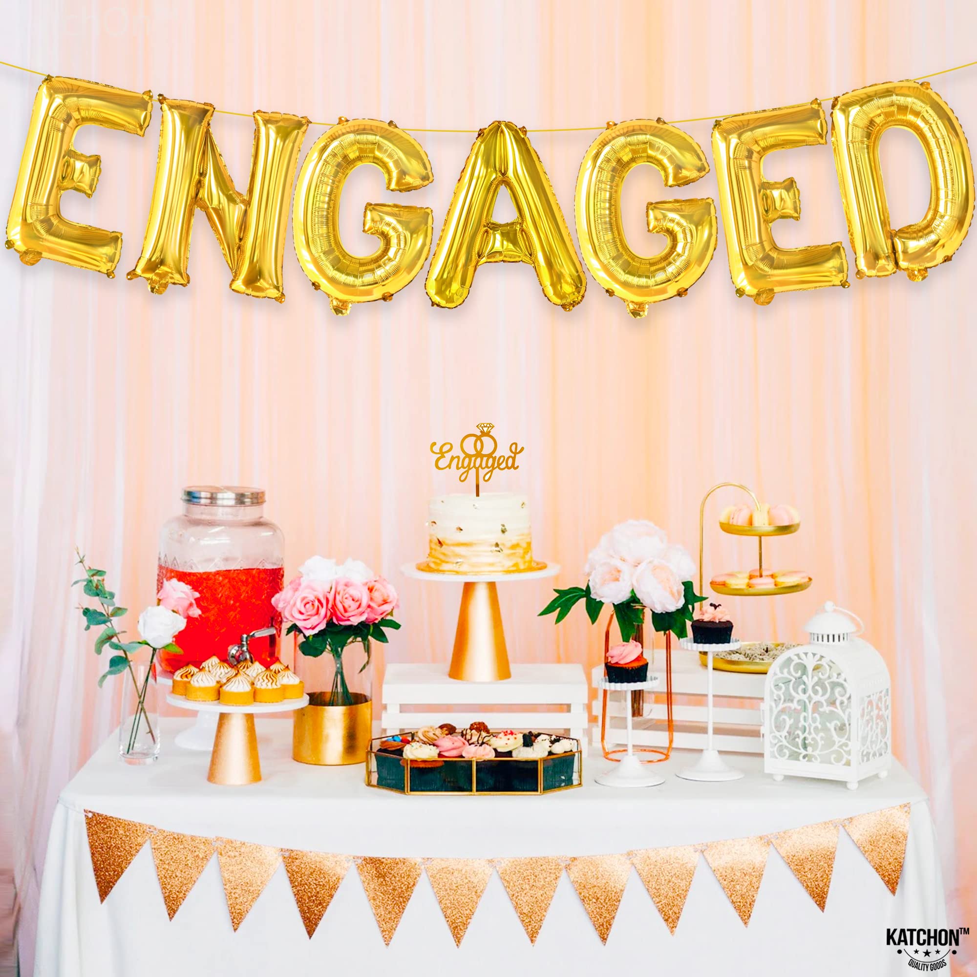 KatchOn, Gold Foil Engaged Balloons Letter - 16 Inch | Engagement Balloons for Engagement Party Decorations | Bachelorette Party Decorations | Engagement Party Balloons for Engagement Decorations