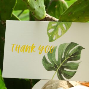 Crisky 4x6 Greenery 4 Assorted Thank You Cards with Envelopes (50 Pack) & Stickers Greeting Cards Bulk, tropical plants for Birthday, Baby Shower,Bridal Shower, Wedding, Graduation