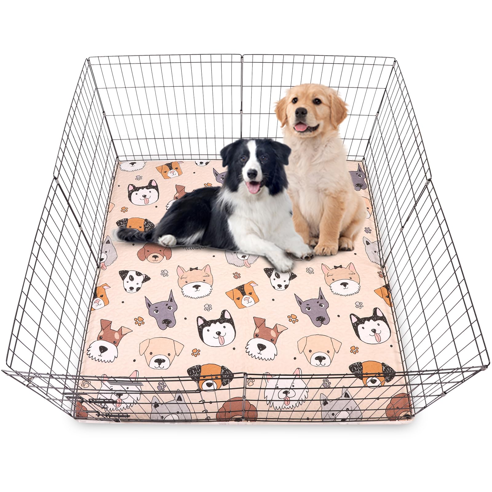 YGCASE Puppy Playpen Mat Crate Pad, Reusable Dog Pee Pads Washable for Pet Training, Housebreaking, and Incontinence, Waterproof/Anti-Slip/Machine Washable (Woof woof, 51x51 Inch-1 Pack)