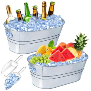 4 gallon ice buckets for parties, ikayas galvanized metal ice bucket ice tub with scoop for cocktail bar mimosa bar supplies, large champagne bucket beer bucket metal tub (2 pack)