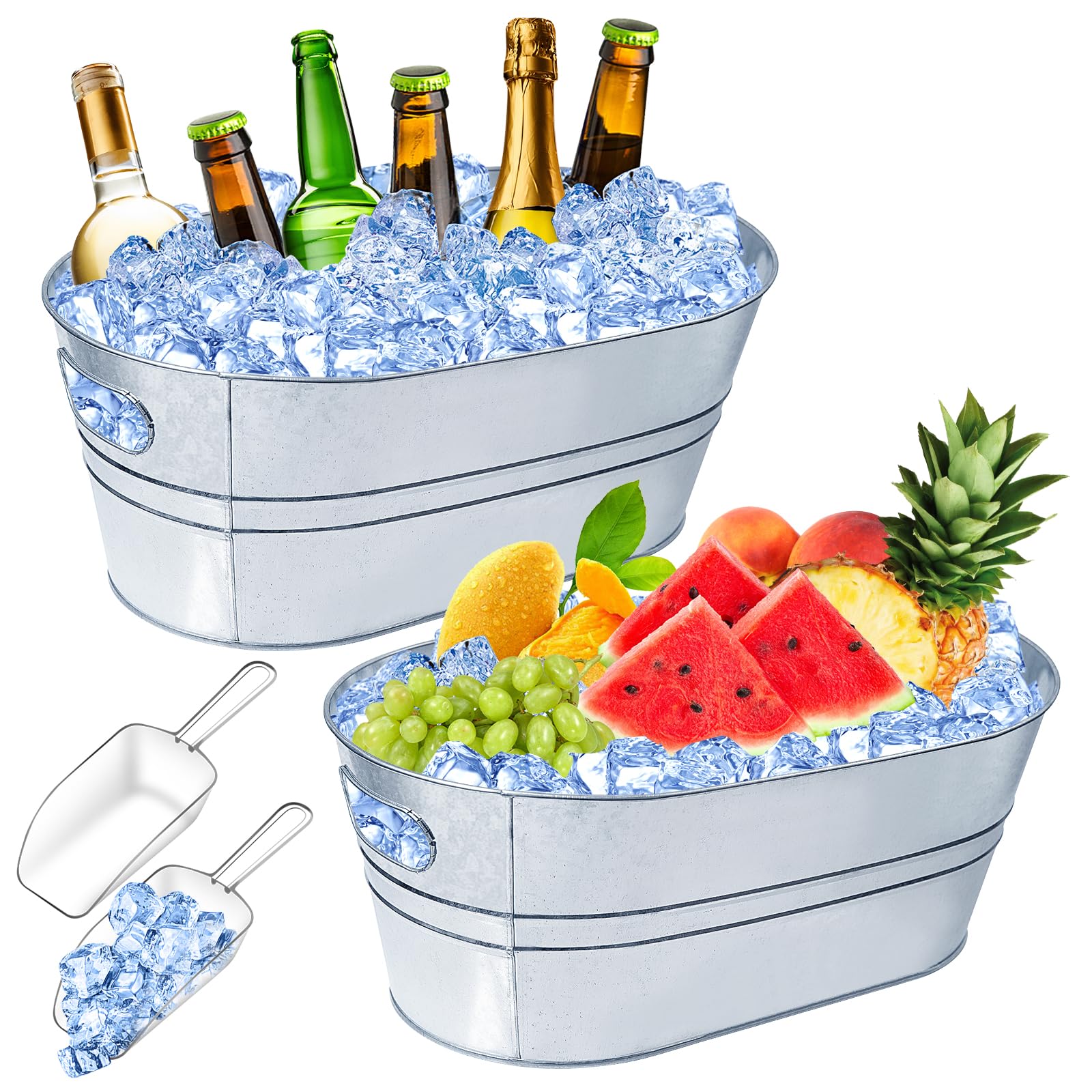 4 Gallon Ice Buckets for Parties, IKAYAS Galvanized Metal Ice Bucket Ice Tub with Scoop for Cocktail Bar Mimosa Bar Supplies, Large Champagne Bucket Beer bucket Metal Tub (2 Pack)