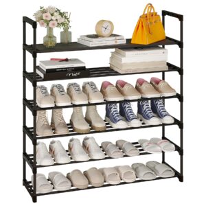 calmootey 6-tier shoe rack, tall large capacity 30 pairs shoes storage organizer, stackable wide shoe shelf for entryway, hallway, black