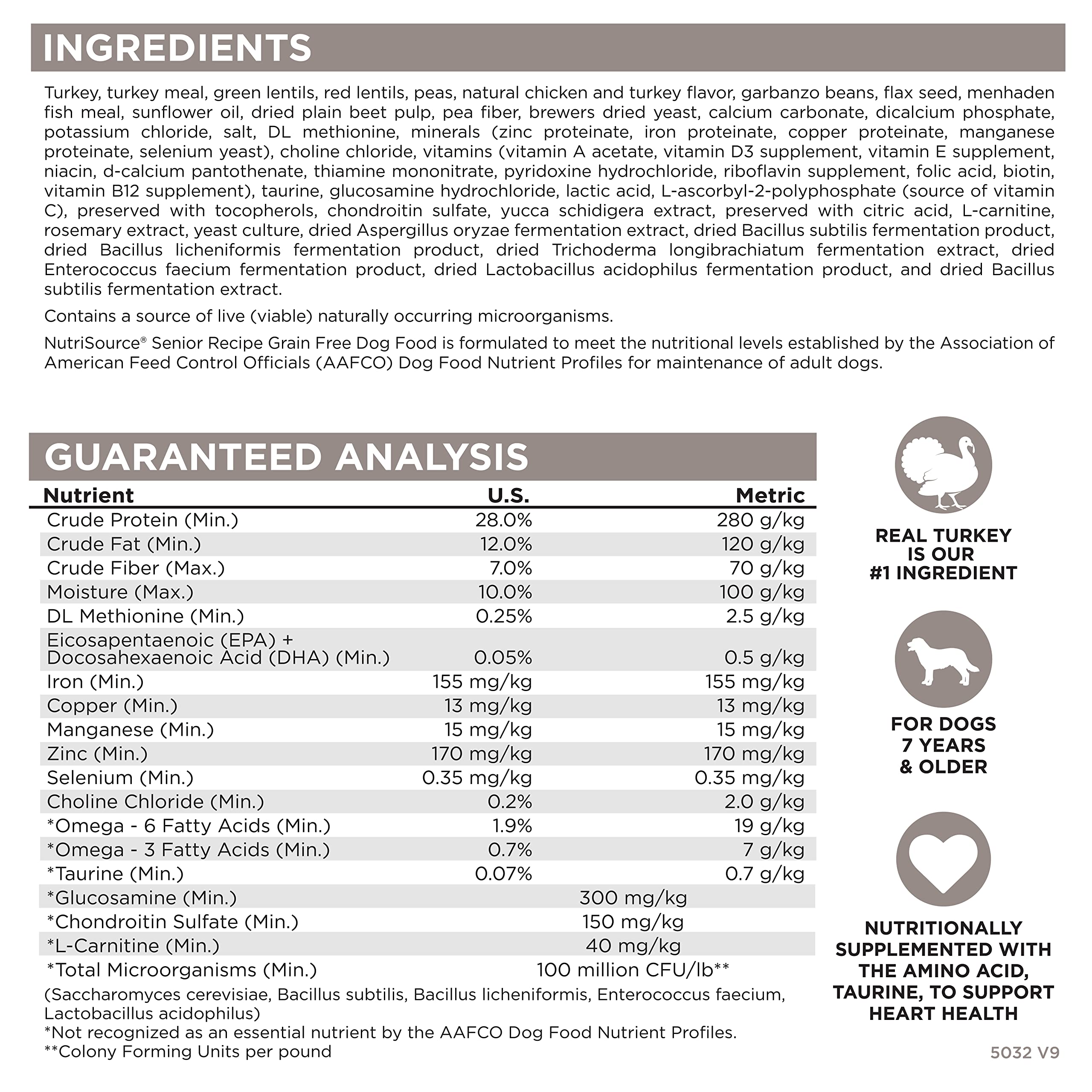 NutriSource Senior Grain Free Dry Dog Food, Turkey, Turkey Meal and Menhaden, 26LB