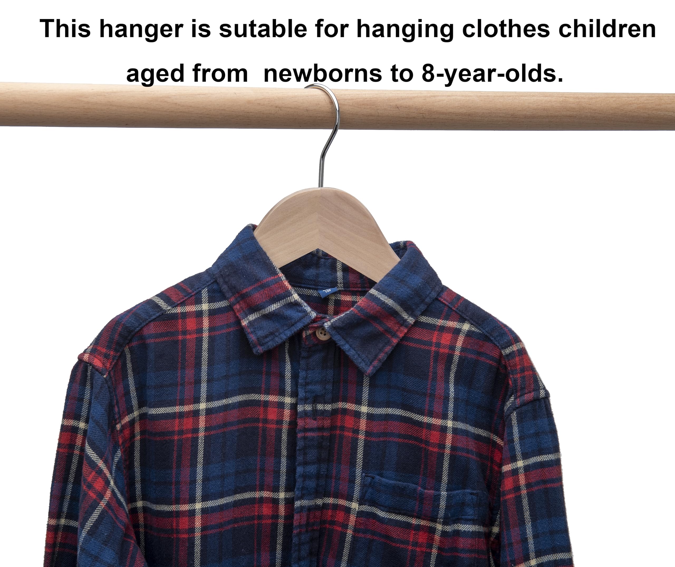 Wood Dress Hangers Kids Baby Children Toddler Wooden Shirt Coat Hangers with Notches and Anti-Rust Chrome Hook Pack of 10 (Natural) HL02N