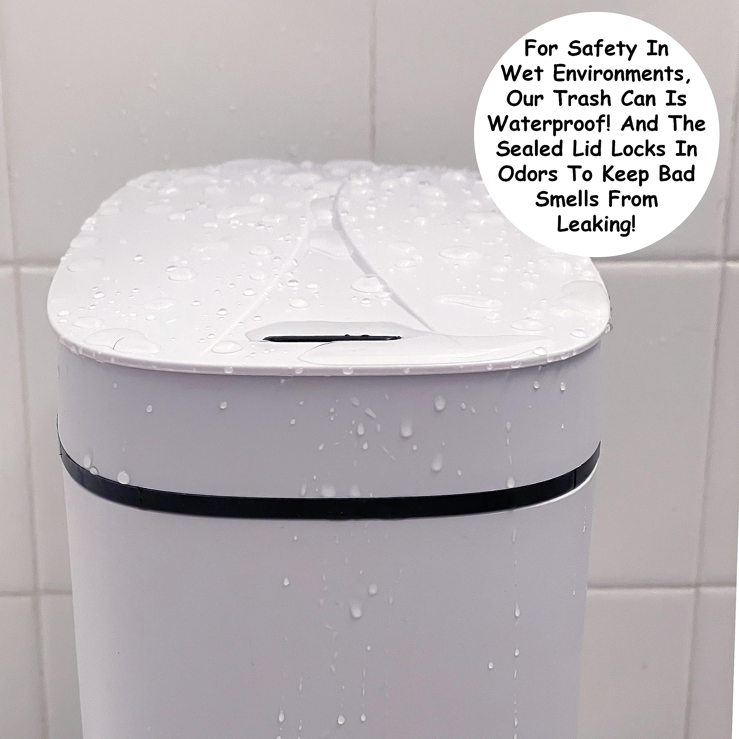 Homie Automatic, Smart Trash Can 3.2 Gallon with Touchless Motion Sensor and Anti - Bag Slip Lid, Use as Mini Garbage Basket, Slim Dust Bin, or Decor in Bathroom, Restroom, Kitchen (Shiny White)