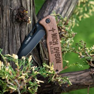 Personalized Pocket Knife for Men | 18 Optional Icons - 10 Font Options | Gifts for Men, Custom Pocket Knives - Walnut Handle