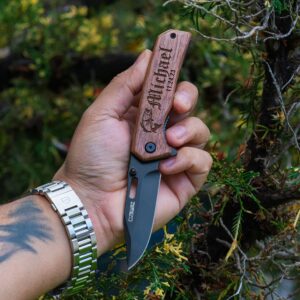 Personalized Pocket Knife for Men | 18 Optional Icons - 10 Font Options | Gifts for Men, Custom Pocket Knives - Walnut Handle