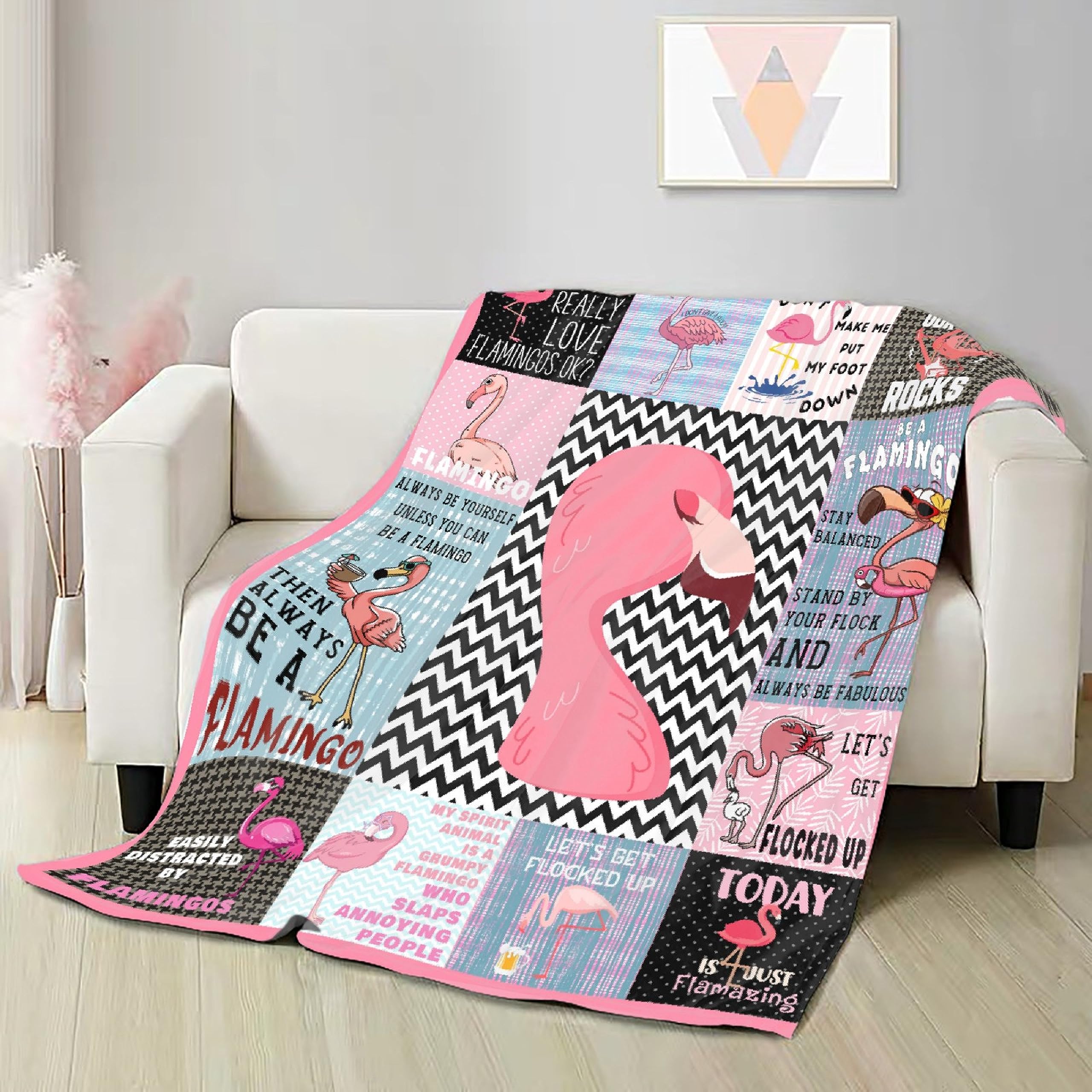 Flamingo Blanket,Funny Flamingo Collage Print Gifts for Flamingos Lovers, Soft Plush Flannel Throw Bed Sofa Bedroom Decoration60 in x 50 in Medium Boys Girls