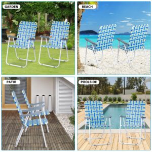 ZENY Beach Chairs, Patio Folding Lawn Chairs, Outdoor Webbed Folding Chair w/Steel Frame, Portable Camping Chairs for Yard, Garden, Poolside Webbed Chairs Set of 2