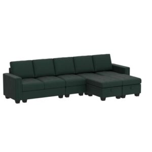 Belffin Large Velvet L Shaped Sectional Sofa Couch with Reversible Double Chaises Modular Sectional Sofa Couch with Storage Ottomans Convertible Sectional Sofa Green