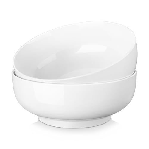 MALACASA Serving Bowls, 114 OZ(10") Extra Large Salad Bowls Set of 2, Porcelain White Serving Bowls for Salad, Soup, Pasta and Dinner, Large Ceramic Bowl Set for Entertaining, Series REGULAR