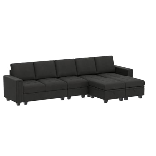 Belffin Large Velvet L Shaped Sectional Sofa Couch with Reversible Double Chaises Modular Sectional Sofa Couch with Storage Ottomans Convertible Sectional Sofa Grey