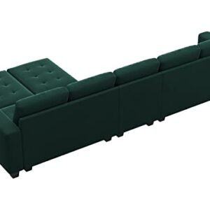 Belffin Large Velvet L Shaped Sectional Sofa Couch with Reversible Double Chaises Modular Sectional Sofa Couch with Storage Ottomans Convertible Sectional Sofa Green