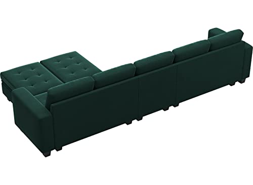 Belffin Large Velvet L Shaped Sectional Sofa Couch with Reversible Double Chaises Modular Sectional Sofa Couch with Storage Ottomans Convertible Sectional Sofa Green