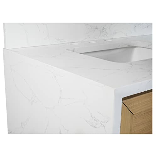 Kitchen Bath Collection Palisade 60-inch Double Bathroom Vanity (Engineered Marble/Blonde): Includes Blonde Cabinet with Engineered Marble Waterfall Countertop and White Ceramic Sink