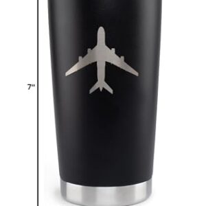 JENVIO Pilot Gifts | 20oz Laser Etched Stainless Steel Travel Tumbler Mug 2 Lids 2 Straws Gift Box and Card Included | Aviation Flight Attendant Airplane Decor Men Christmas