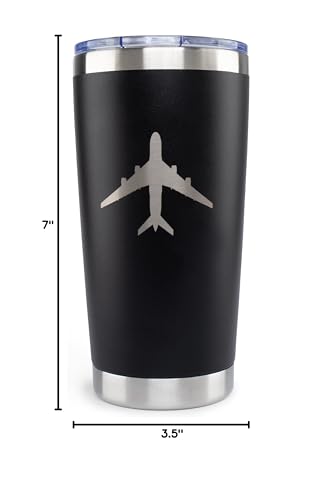 JENVIO Pilot Gifts | 20oz Laser Etched Stainless Steel Travel Tumbler Mug 2 Lids 2 Straws Gift Box and Card Included | Aviation Flight Attendant Airplane Decor Men Christmas