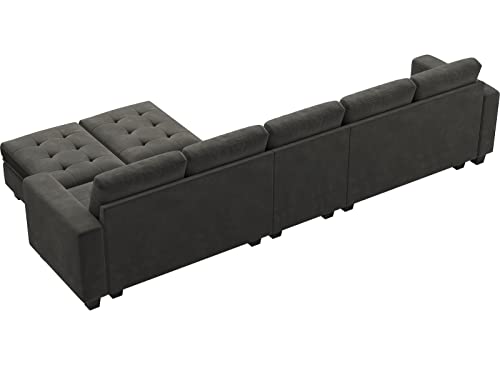 Belffin Large Velvet L Shaped Sectional Sofa Couch with Reversible Double Chaises Modular Sectional Sofa Couch with Storage Ottomans Convertible Sectional Sofa Grey