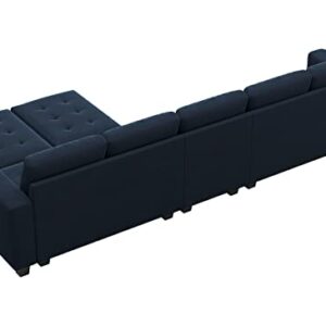 Belffin Large Velvet L Shaped Sectional Sofa Couch with Reversible Double Chaises Modular Sectional Sofa Couch with Storage Ottomans Convertible Sectional Sofa Blue