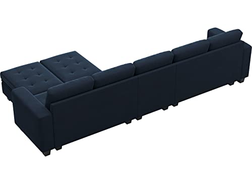 Belffin Large Velvet L Shaped Sectional Sofa Couch with Reversible Double Chaises Modular Sectional Sofa Couch with Storage Ottomans Convertible Sectional Sofa Blue