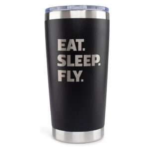 JENVIO Pilot Gifts | 20oz Laser Etched Stainless Steel Travel Tumbler Mug 2 Lids 2 Straws Gift Box and Card Included | Aviation Flight Attendant Airplane Decor Men Christmas