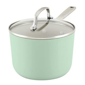 kitchenaid hard anodized ceramic nonstick cookware sauce pan with lid, 3 quart, pistachio