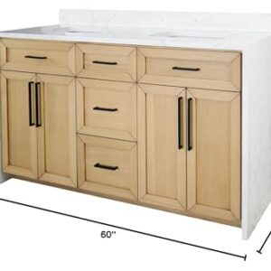 Kitchen Bath Collection Palisade 60-inch Double Bathroom Vanity (Engineered Marble/Blonde): Includes Blonde Cabinet with Engineered Marble Waterfall Countertop and White Ceramic Sink