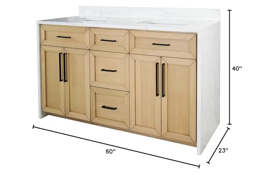 Kitchen Bath Collection Palisade 60-inch Double Bathroom Vanity (Engineered Marble/Blonde): Includes Blonde Cabinet with Engineered Marble Waterfall Countertop and White Ceramic Sink