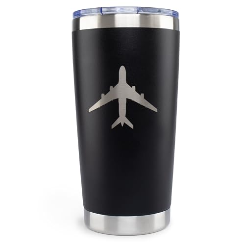 JENVIO Pilot Gifts | 20oz Laser Etched Stainless Steel Travel Tumbler Mug 2 Lids 2 Straws Gift Box and Card Included | Aviation Flight Attendant Airplane Decor Men Christmas