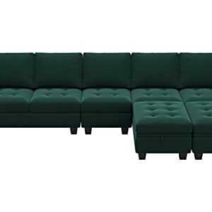 Belffin Large Velvet L Shaped Sectional Sofa Couch with Reversible Double Chaises Modular Sectional Sofa Couch with Storage Ottomans Convertible Sectional Sofa Green