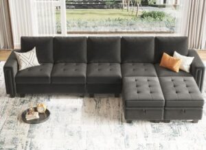 belffin large velvet l shaped sectional sofa couch with reversible double chaises modular sectional sofa couch with storage ottomans convertible sectional sofa grey