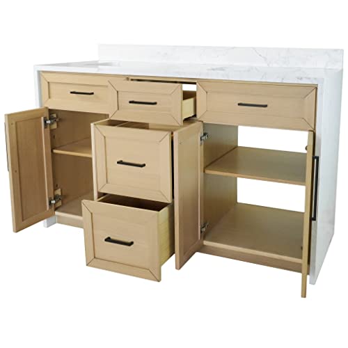 Kitchen Bath Collection Palisade 60-inch Double Bathroom Vanity (Engineered Marble/Blonde): Includes Blonde Cabinet with Engineered Marble Waterfall Countertop and White Ceramic Sink