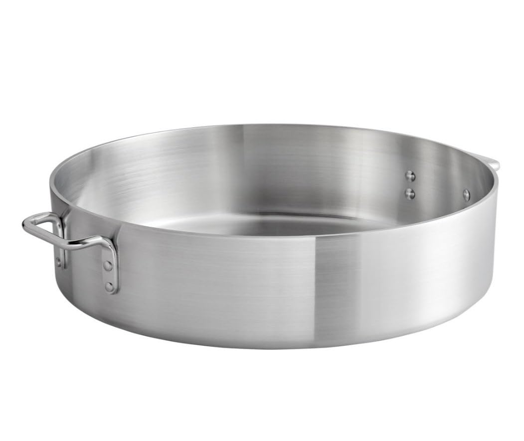 Soro Essentials- 40 qt. Heavy Weight Aluminum Brazier 6 mm Thickness- Brazier with Riveted Handles Perfect for Roasting Sauteing Searing and Pan Frying