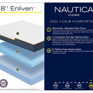 Nautica Home Enliven 8" Medium Gel Memory Foam Mattress with Cooling Air Flow and Pressure Relieving Foam Layers, Bed-in-a-Box, King, White