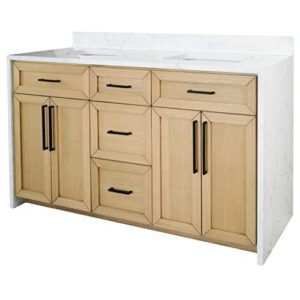 Kitchen Bath Collection Palisade 60-inch Double Bathroom Vanity (Engineered Marble/Blonde): Includes Blonde Cabinet with Engineered Marble Waterfall Countertop and White Ceramic Sink