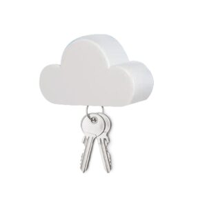 White Cloud Magnetic Key Holder for Wall, Cloud Adhesive Cute Key Hanger Organizer, Easy to Mount, Powerful Magnets Keep Keychains and Loose Keys Securely in Place