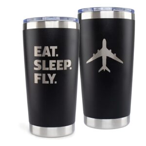 jenvio pilot gifts | 20oz laser etched stainless steel travel tumbler mug 2 lids 2 straws gift box and card included | aviation flight attendant airplane decor men christmas