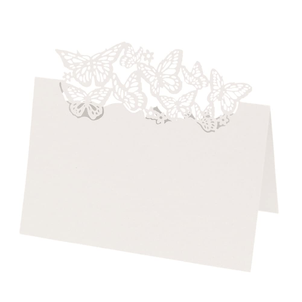 50PCS Table Name Place Cards with Laser Cut Butterfly for Table Seating, Tented Name Card Folded Blank Card for Wedding Party Baby Shower Table Setting Seating Place Cards