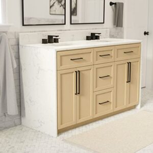 kitchen bath collection palisade 60-inch double bathroom vanity (engineered marble/blonde): includes blonde cabinet with engineered marble waterfall countertop and white ceramic sink