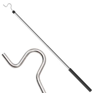 greeily clothes hook pole, high reach garment hook for hanging clothes light and plants extendable from 35" to 50" made of stainless steel tube with sponge handle(1)