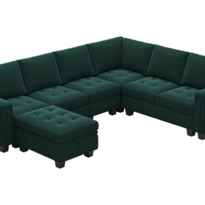 Belffin Velvet Modular Sectional Sofa with Storage Ottoman 6 Seater L Shaped Sectional Modular Sofa Couch with Reversible Chaise Convertible Corner Sectional Couch Green,