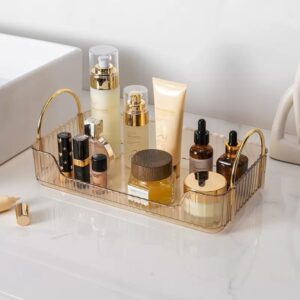 Bathroom Organizer Countertop, Vanity Trays for Bathroom, Skincare Makeup Organizer Tray, Vanity Organizer, Bathroom Counter Organizer for Cosmetics, Toiletries, Lotions, Perfumes (1 Tier, Amber)