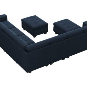 Belffin Oversized Velvet Modular 8-Seat Sectional Sofa Set with Storage Ottoman U Shaped Couch Set Modular Sectional Convertible Sofa Couch with Reversible Chaise Corner Sofa Couch Set Blue