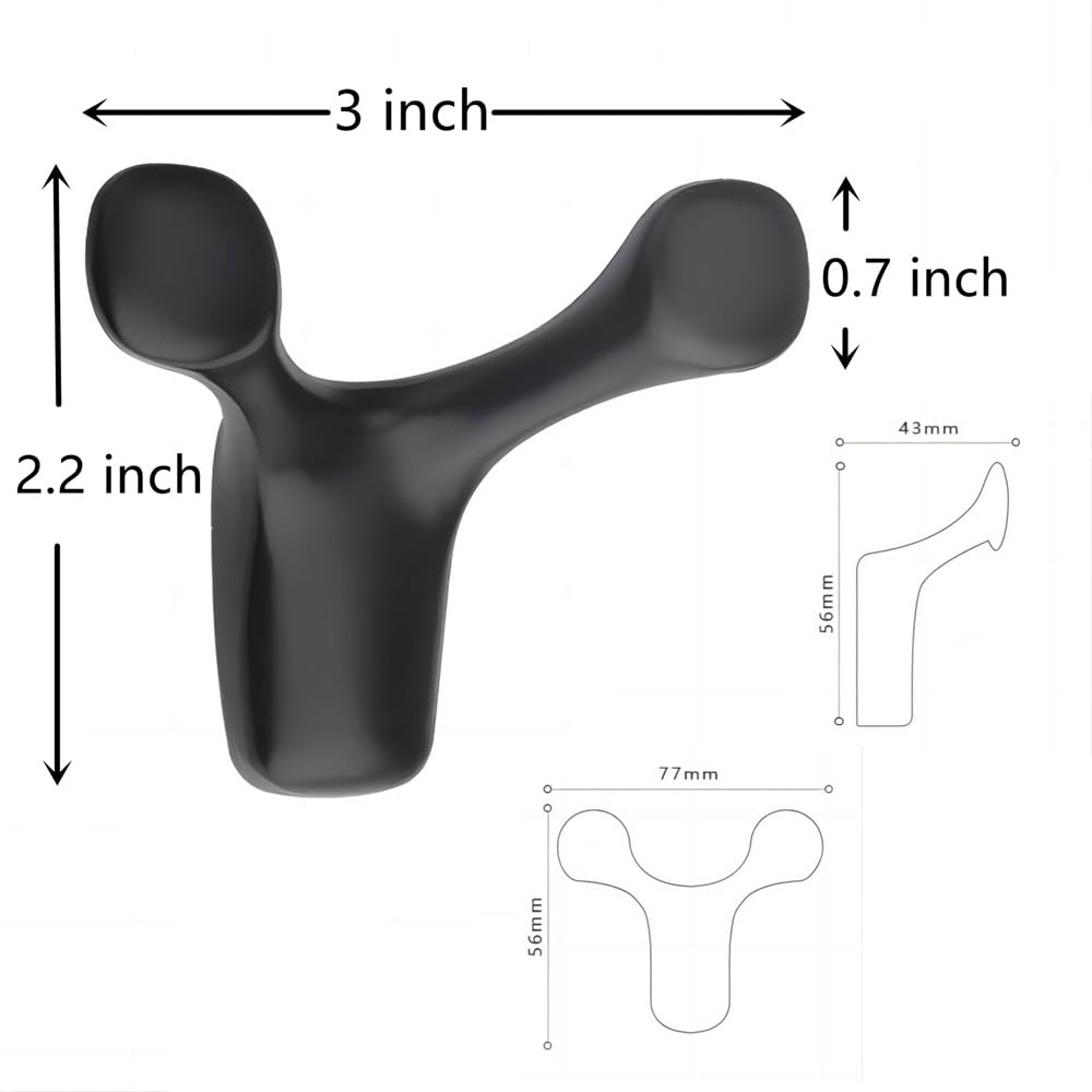 LORVOR Double Robe Towel Hook Matte Black, 4 PCS Heavy Duty Wall Mounted Two-pronged Hooks Hangers with Screws