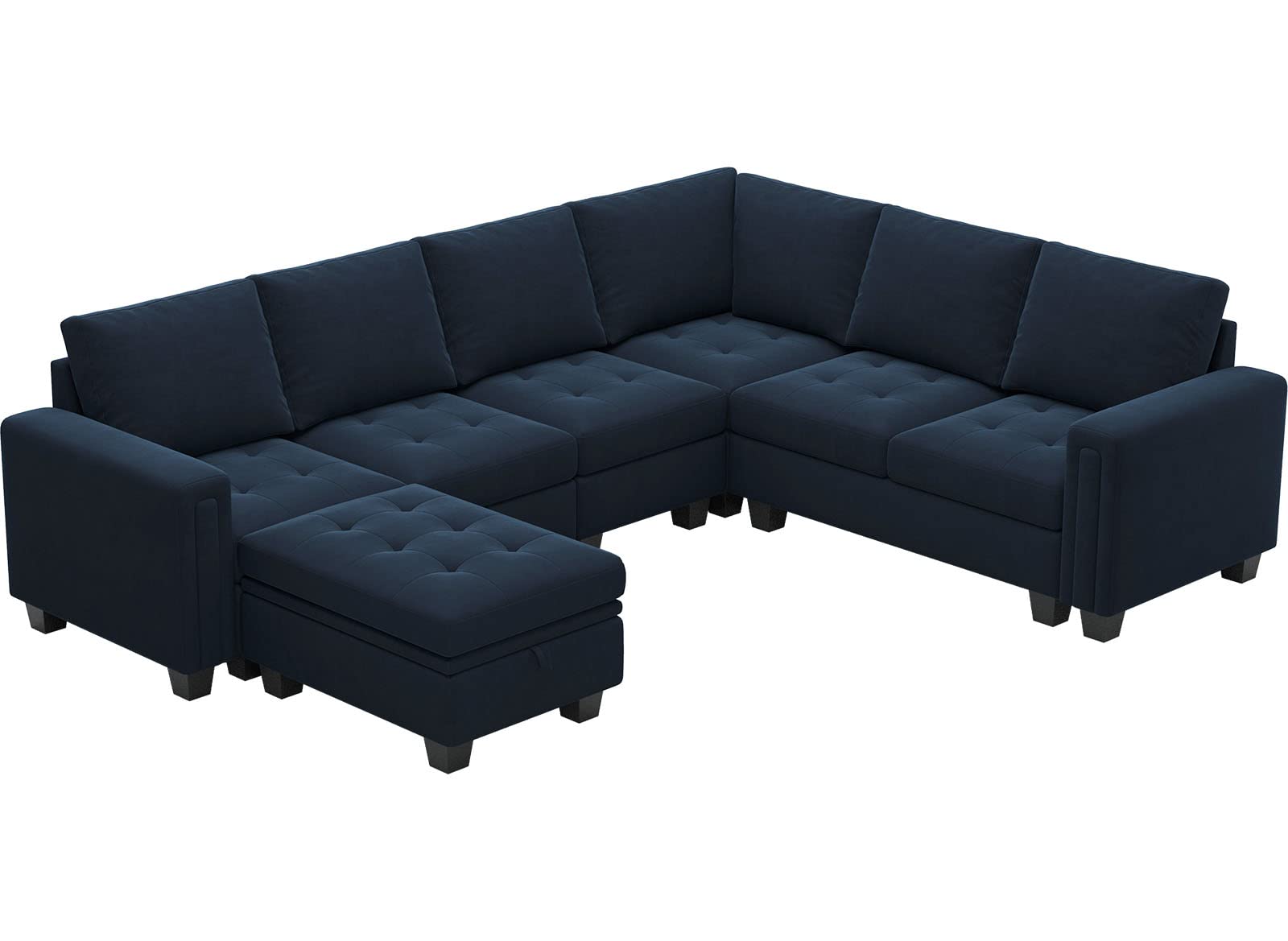 Belffin Velvet Modular Sectional Sofa with Storage Ottoman 6 Seater L Shaped Sectional Modular Sofa Couch with Reversible Chaise Convertible Corner Sectional Couch Blue