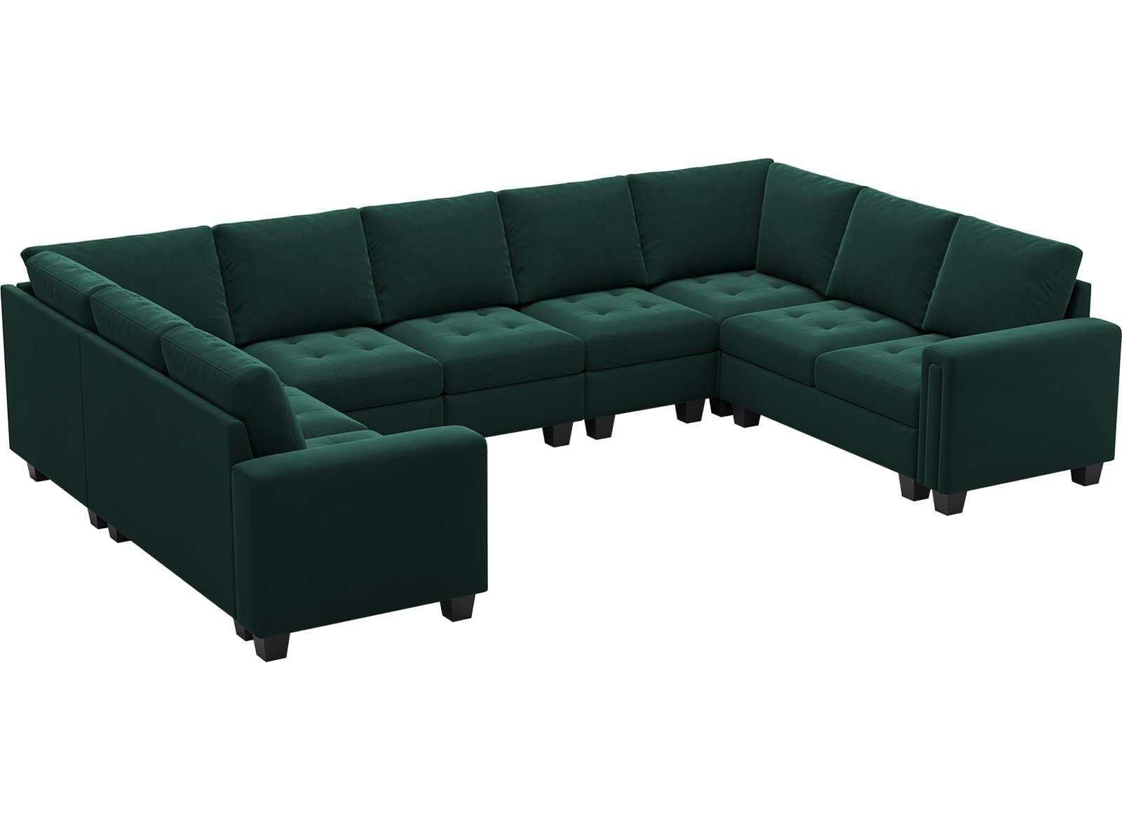 Belffin Oversized Velvet Modular 9 Seater U-Shape Sectional Sofa Set with Chaise Convertible sectional Sofa Couch Set Modular Couch Corner U Shaped Sectoional Sofa Green