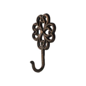 FantasHome Wall Mounted Cast Iron Home Décor Single Hook (Stylized Flower)