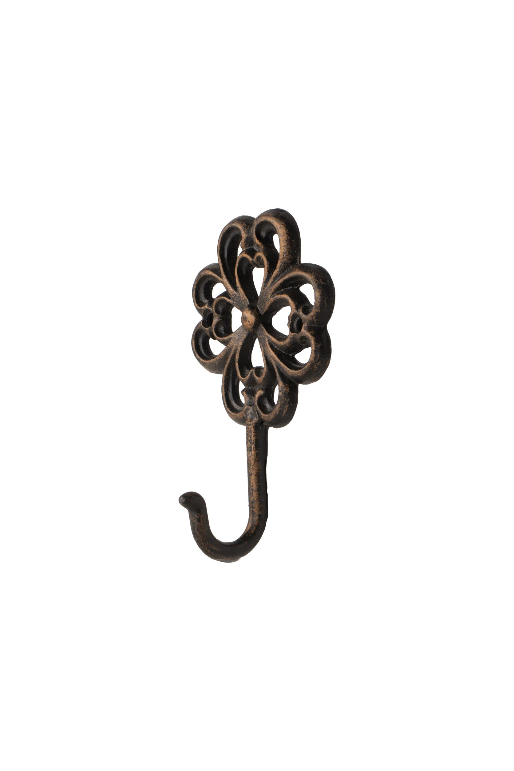 FantasHome Wall Mounted Cast Iron Home Décor Single Hook (Stylized Flower)